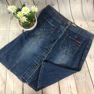 Roxy Y2K Dark Wash Jean Skirt Button Front Pockets Juniors 5 Surf Skate Style